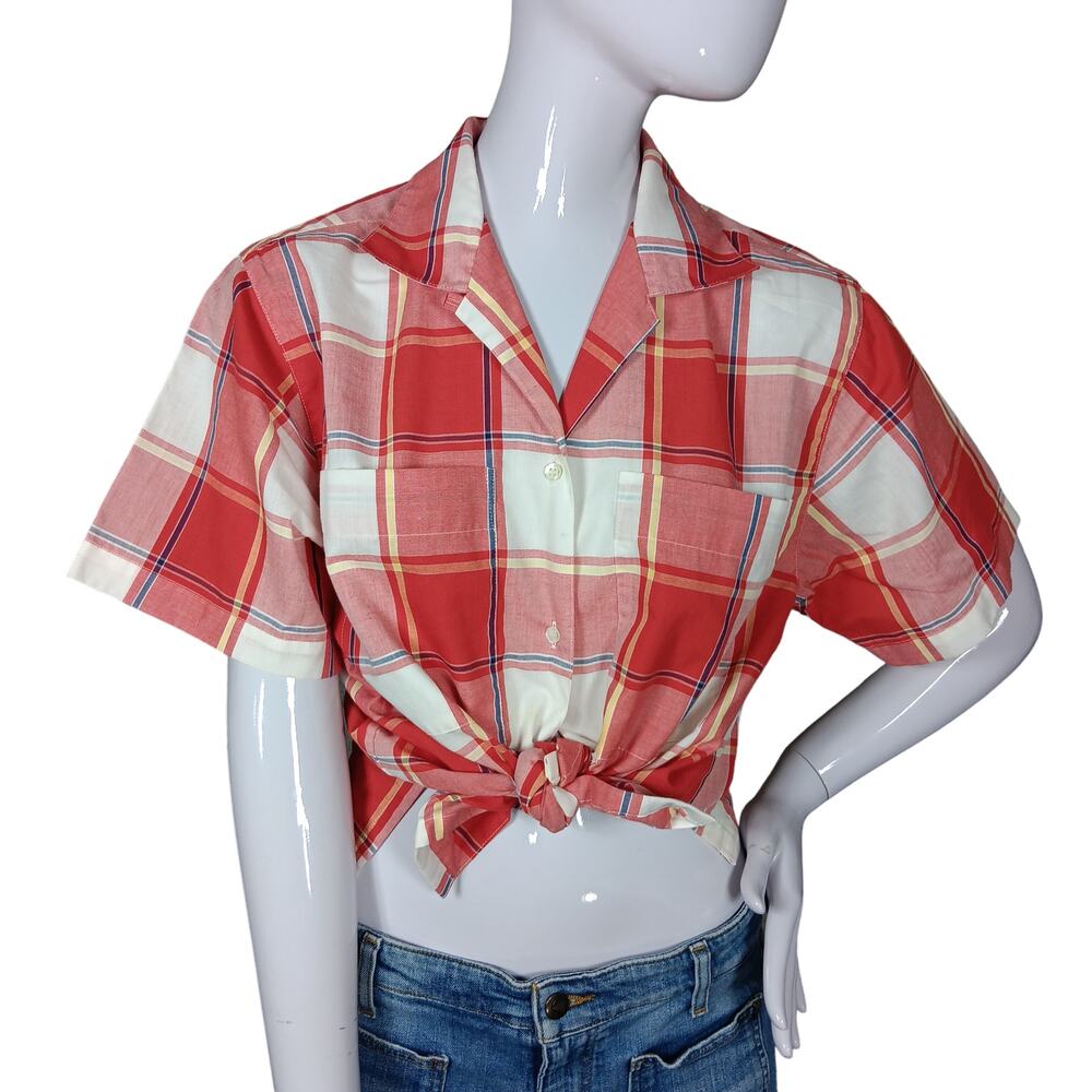 Vintage Partners by Mervins Shirt Size 8 Plaid Red Button Down Short Sleeve